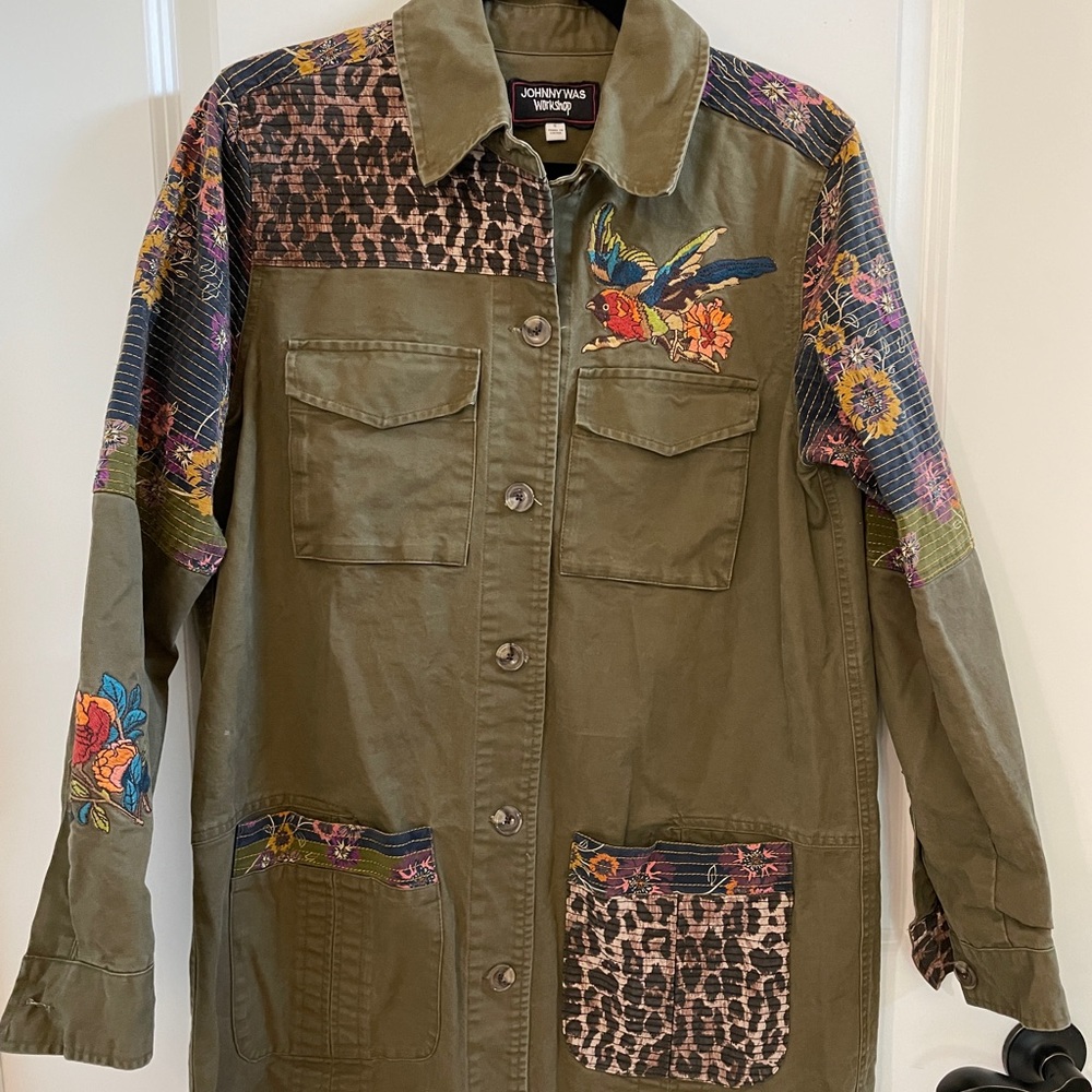 Johnny Was patchwork military jacket